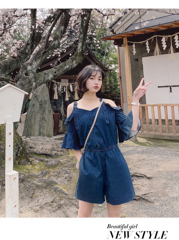 JUMSUIT JEAN ĐÙI TRỄ VAI TAY LOE